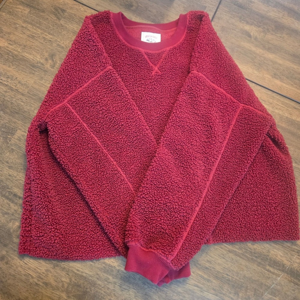 Vintage American‎ Eagle Burgundy Sherpa Fleece Pullover Sweatshirt Large